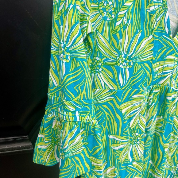 Lilly Pulitzer Floral Cotton Bell Sleeve Dress Blue/Green Small - Picture 4 of 6